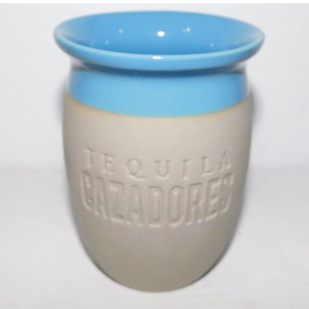 Cazadores Cantarito Tequila Blue Rim Mexican Pottery Cup Mug Jug NEW unused